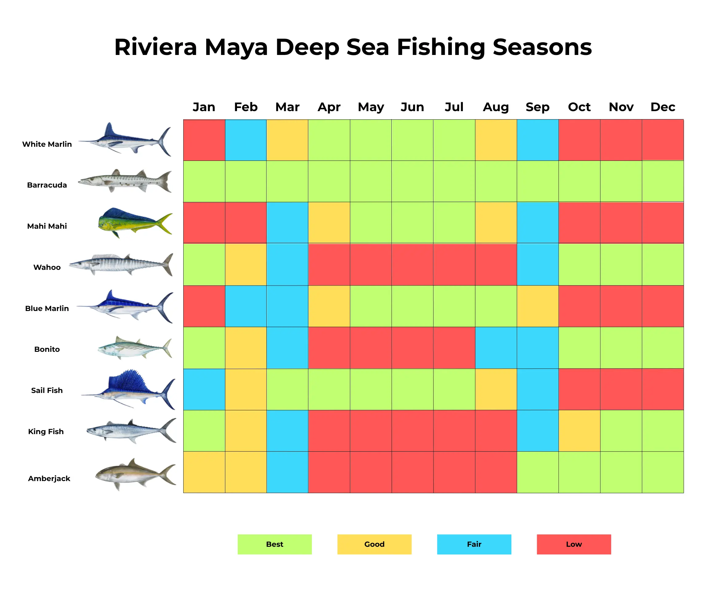 Seasonal fishing calendar for Playa del Carmen